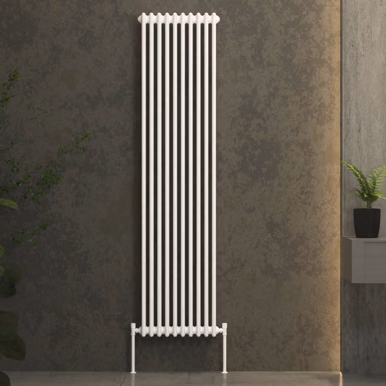 Fluxx White Vertical Triple Column Wall Mounted Radiator, H: 180 cm, W: 47 cm