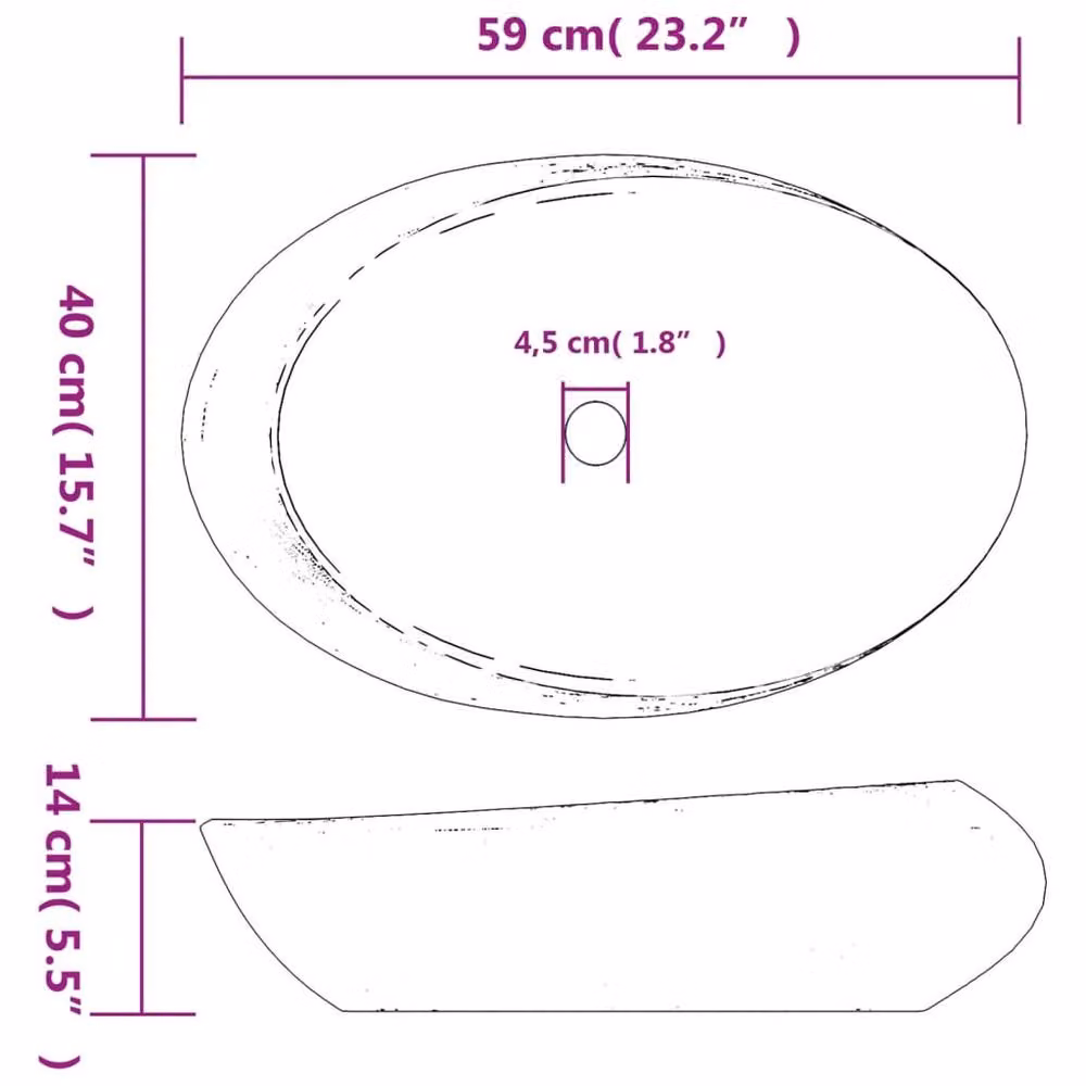 Berkfield Home Oval Ceramic Countertop Basin in Grey and Black, W: 59 cm, D: 40 cm, H: 14 cm – 5