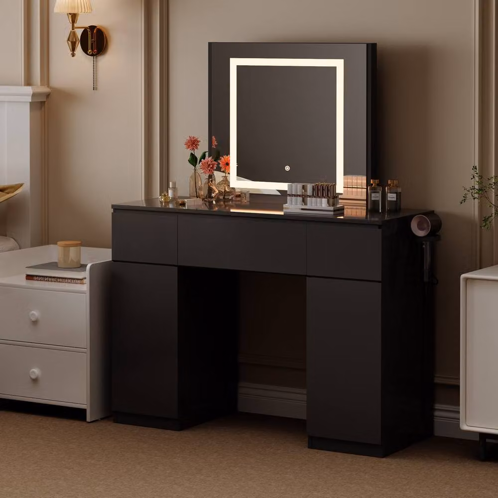 MCC Direct Toronto Black Glossy Dressing Table with Adjustable LED Mirror – 5