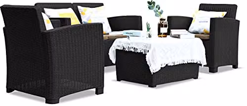 Centurion Supports SANTANA 4-Seater PE Rattan Garden Furniture and Coffee Table Set with Cushions in Black – 2