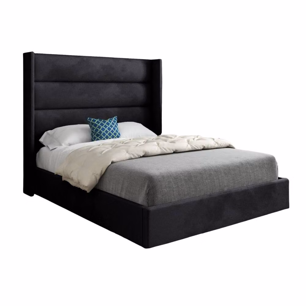 Casani Ramsey Upholstered Velvet Designer Bed Frame in Black, Super King, 200 x 200 cm – 3