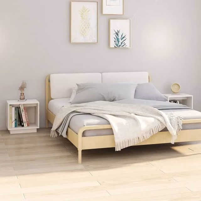 Berkfield Home Set of 2 White Solid Wood Pine Bedside Cabinets W/D/H: 40 x 30 x 40 cm
