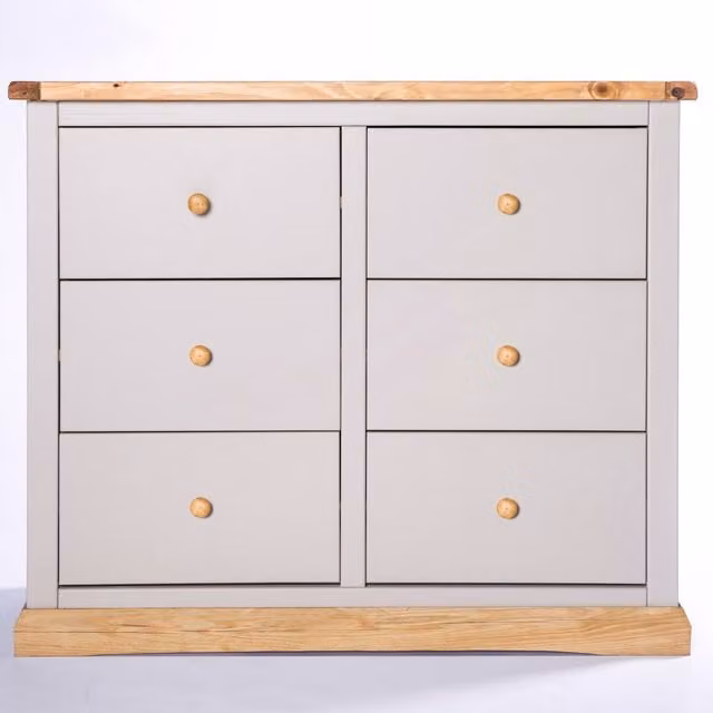 Cabinet Bits Bomporto 6 Drawer Chest of Drawers in Light Grey with Wood Knobs