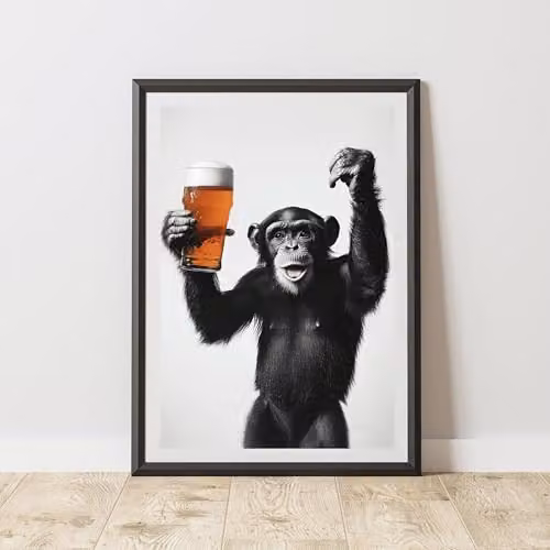 60 Second Makeover Funny Monkey Drinking Beer Paper Poster, Multicolour, A4