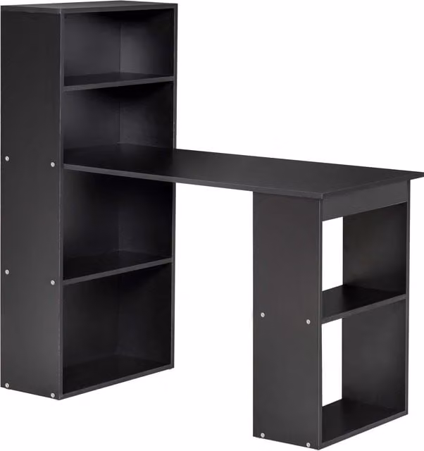 HOMCOM Modern Computer Desk and Bookshelf with 6 Shelves, Black – 1