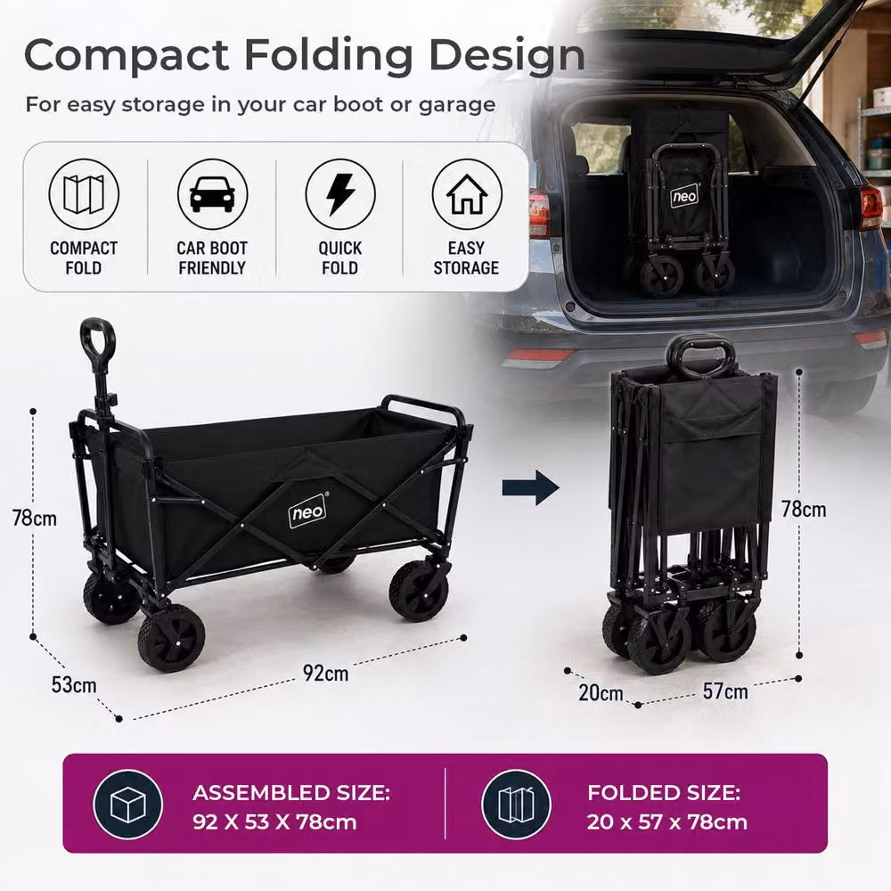 Neo Folding Garden Wagon Cart, 138L Capacity, 120kg Load, Black – 6