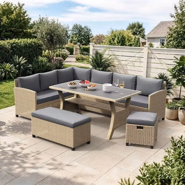 VonHaus 9 Seater Grey Rattan Garden Furniture Dining Set