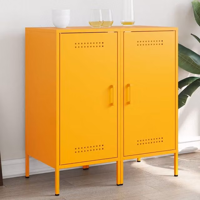 Berkfield Home Set of 2 Mustard Yellow Steel Sideboards, W/D/H: 36 x 39 x 79 cm – 1