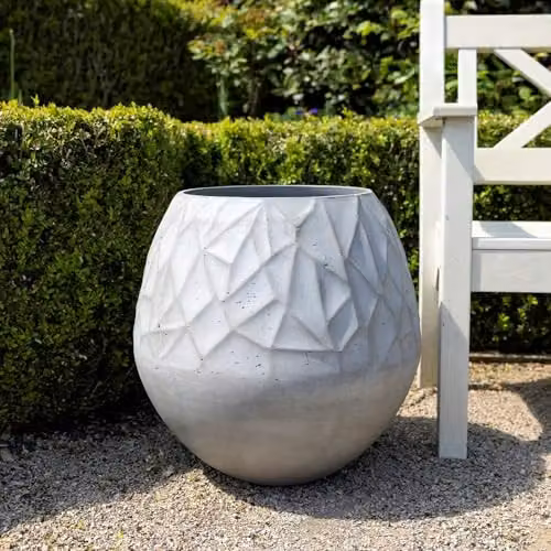 Primrose Geometric Pattern Effect Concrete Planter in Grey, Beige or White, Height: 50 cm – 2