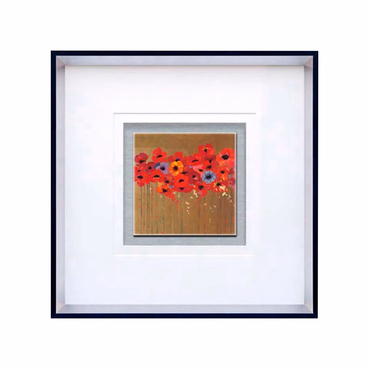 Premier Housewares Poppy Design Square Framed Floral Wall Art in White and Multicolour – 3