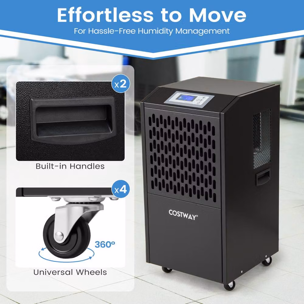 Costway 120 L Commercial Dehumidifier with Drain Hose and 4 Wheels, Black – 7