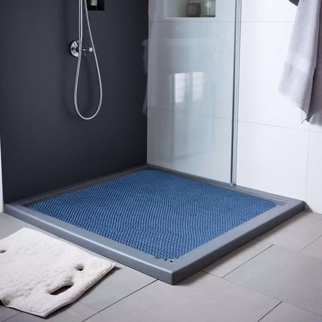Nicoman Reversible Non-Slip PVC Shower Mat in Blue and Green, 53 x 53 cm