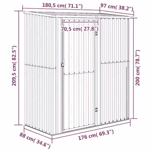vidaXL Grey Galvanised Steel Garden Shed W/D/H: 180.5 x 97 x 209.5 cm – 3