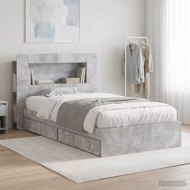 Berkfield Home Modern Bed Frame with Storage Drawer in Concrete Grey, W/D/H: 90 x 190 cm – 1