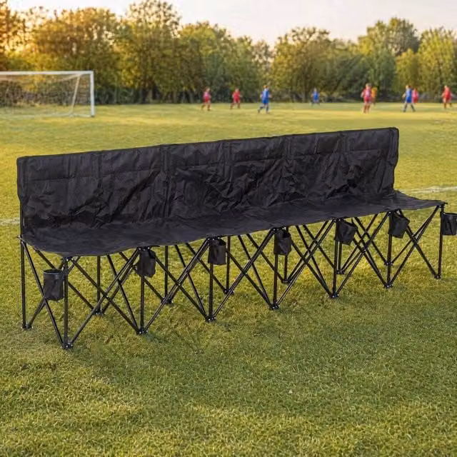 STILVORA 6 Seater Folding Camping Bench with Cup Holders in Black – 1