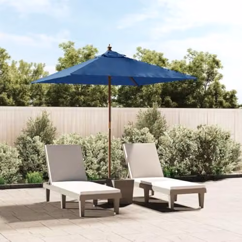 vidaXL Garden Parasol with Wooden Pole and Polyester Canopy in Blue, W/D/H: 198 x 198 x 231 cm – 2