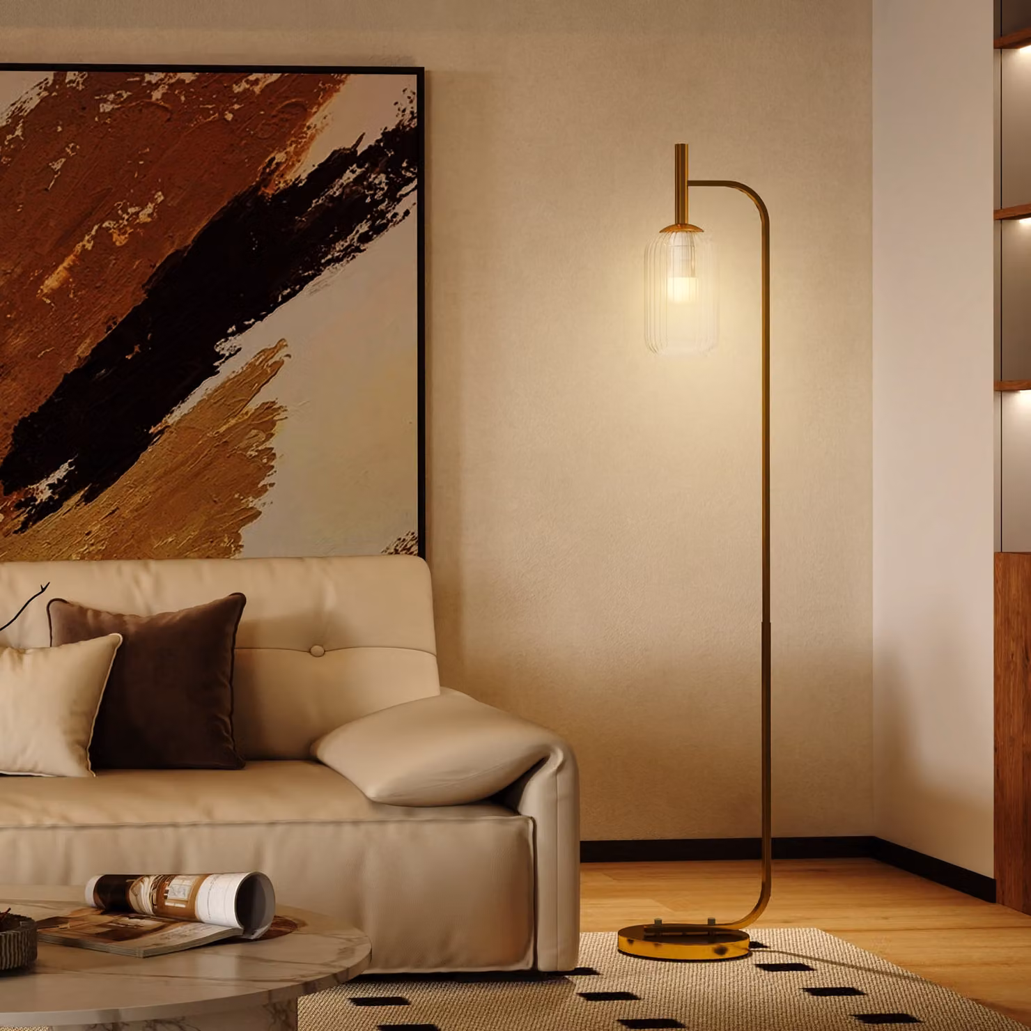 HOMCOM Modern Gold Floor Lamp with Transparent Glass Lampshade and Foot Switch – 2