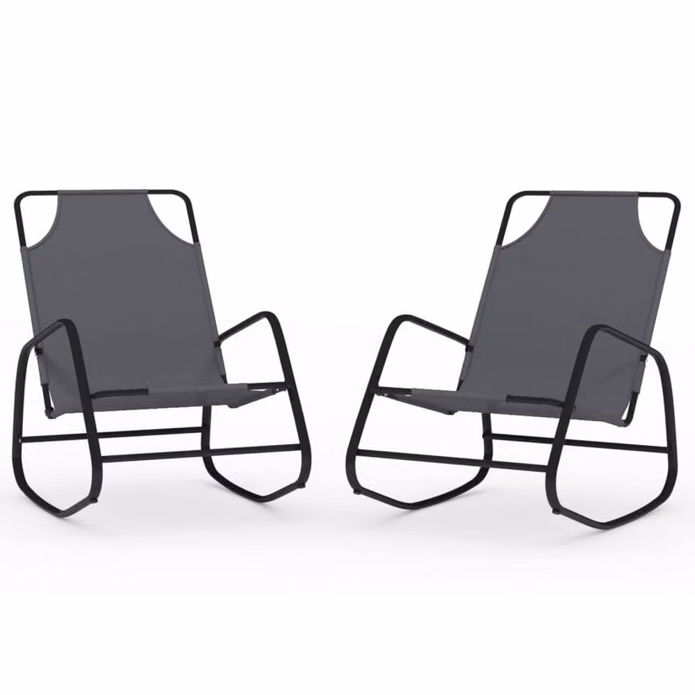 Berkfield Home Set of 2 Grey Rocking Sun Loungers with Powder Coated Steel and Textilene Fabric – 2