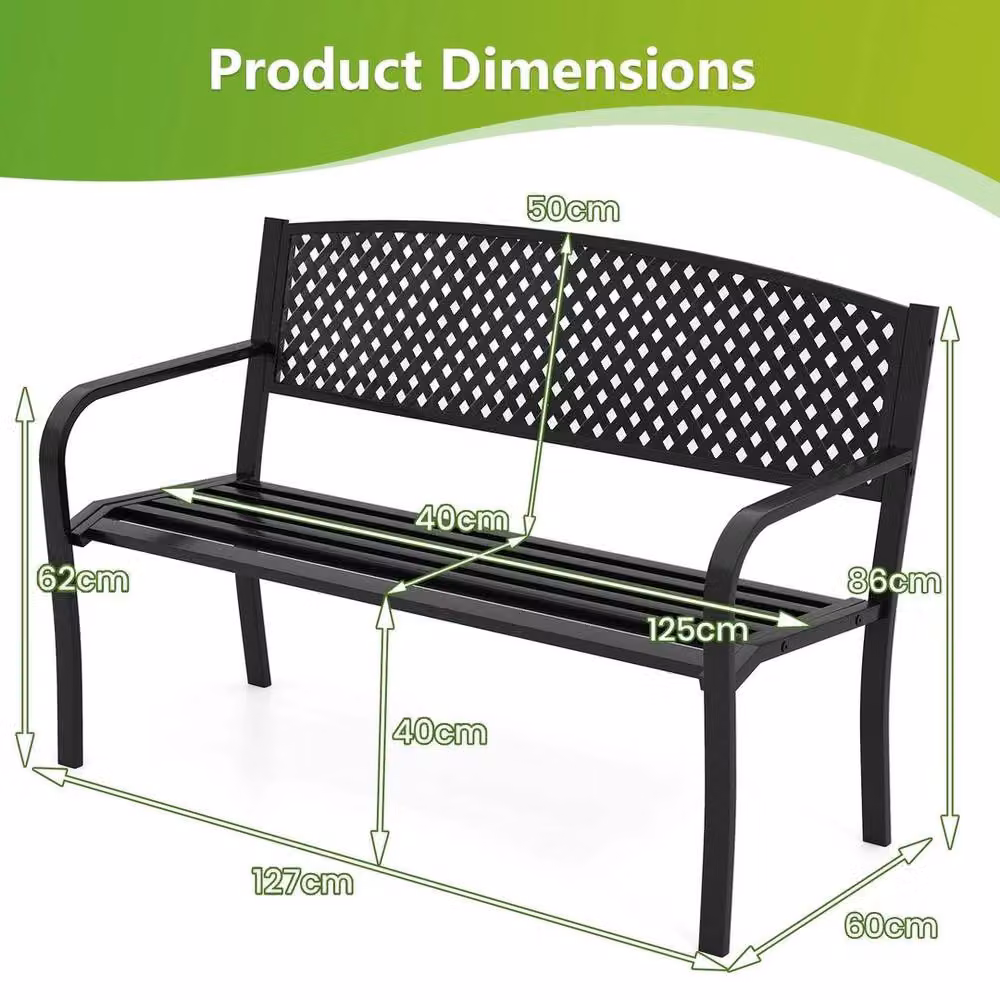 Kelvenix Modern Metal Garden Bench in Matt Black, Width: 127 cm – 2