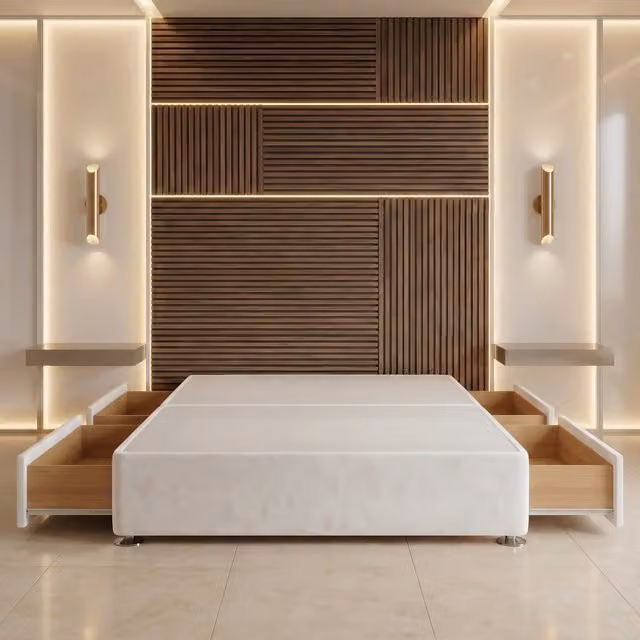 Somnior Beds Ltd Double Divan Bed Base with 4 Drawers in White Plush Velvet, W/D/H: 140 x 200 x 34.5 cm