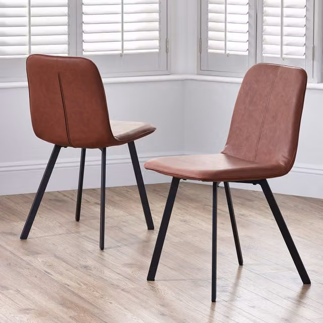 Julian Bowen Set of 2 Goya Brown Synthetic Leather Upholstered Dining Chairs