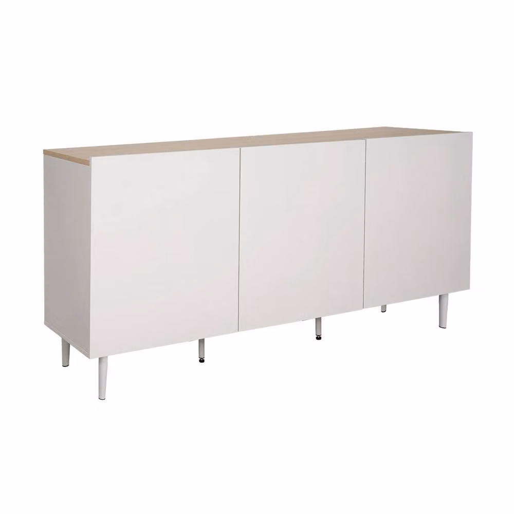 sweeek Modern 3-Door Sideboard in Beige and Walnut with Metal and MDF Construction, W: 150 cm, H: 75 cm, D: 40 cm – 2