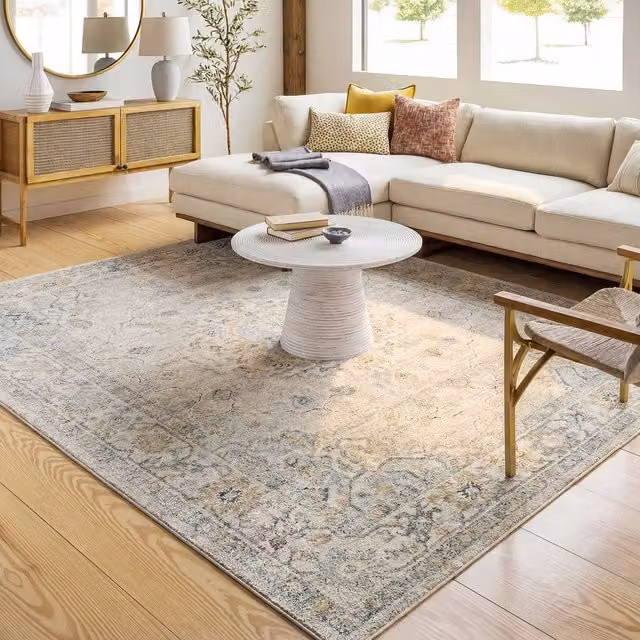 Livabliss Avellino Vintage Boho High Pile Living Room Rug in Grey, Beige and Blue, W: 160 cm, L: 215 cm