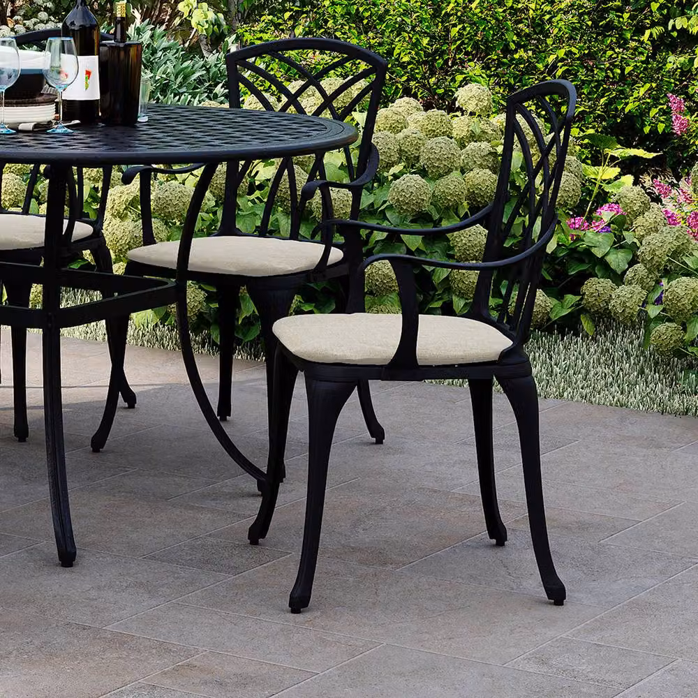 Charles Bentley 7 Piece Black Cast Aluminium Garden Furniture Set with Cream Cushions, W/D/H: 153 x 90 x 72 cm – 2