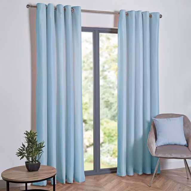 My Home Modern Plain Blackout Eyelet Curtains, Grey/Blue, W: 168 cm, H: 183 cm