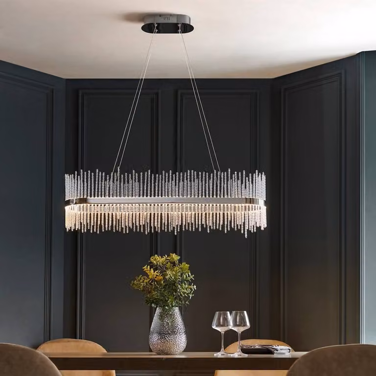 Netlighting Trapani Bar Pendant Ceiling Light in Chrome and Grey Glass with Dimmable Warm White LED, H35-165 cm