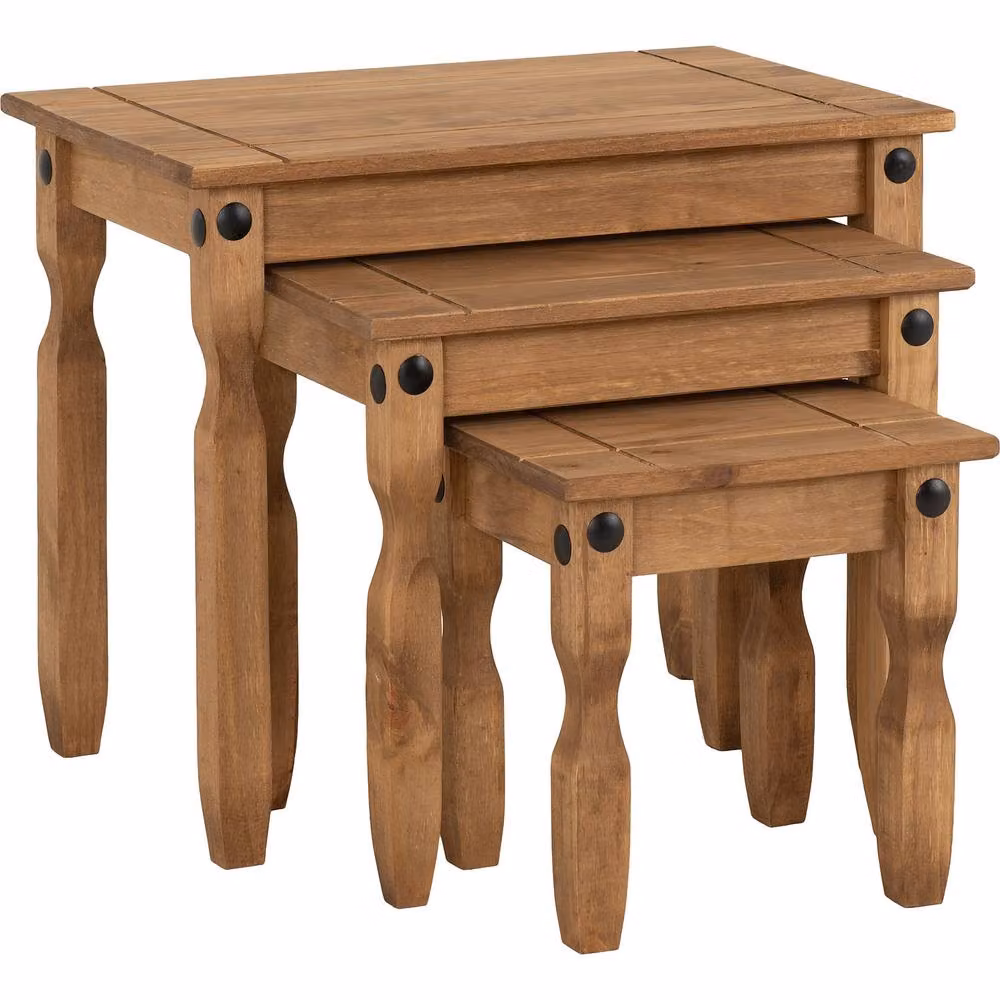Seconique Corona Essentials Nest of Tables in Brown Waxed Rustic Pine – 2