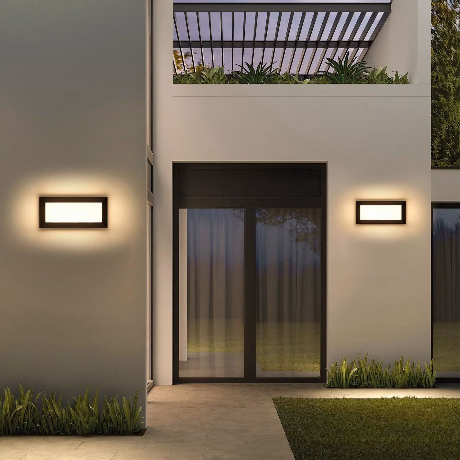 Pheashine 2 Pack Modern Rectangular LED Outdoor Wall Lights in Black, 18W Warm White – 5