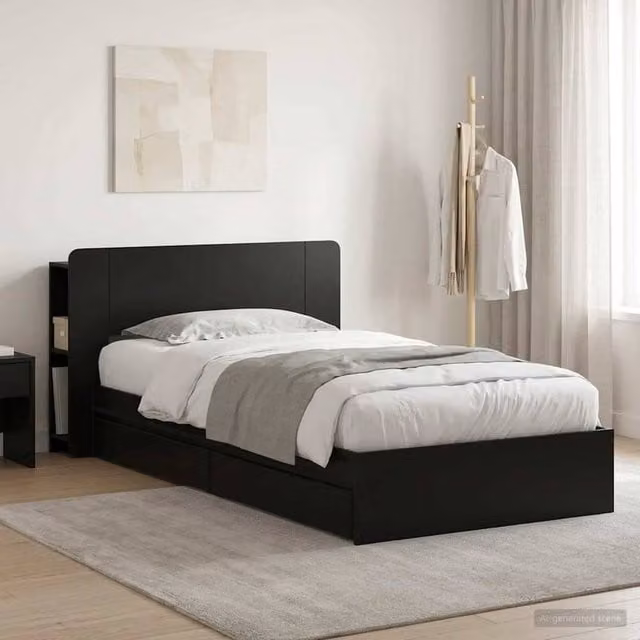 Berkfield Home Modern Bed Frame with Storage Drawers in Black, Engineered Wood, W: 75 cm, L: 190 cm – 1