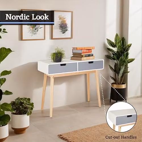 Premier Housewares Scandinavian Wooden Console Table with 2 Drawers in Grey and White, W/D/H: 76 x 38 x 38 cm – 4