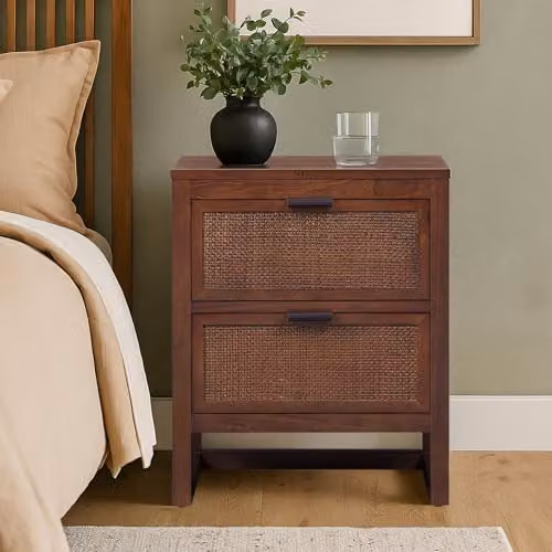 Teamson Home Hatteras Bedside Table with 2 Rattan Inset Drawers, Brown, W: 51 cm, D: 40.64 cm, H: 60.96 cm – 3