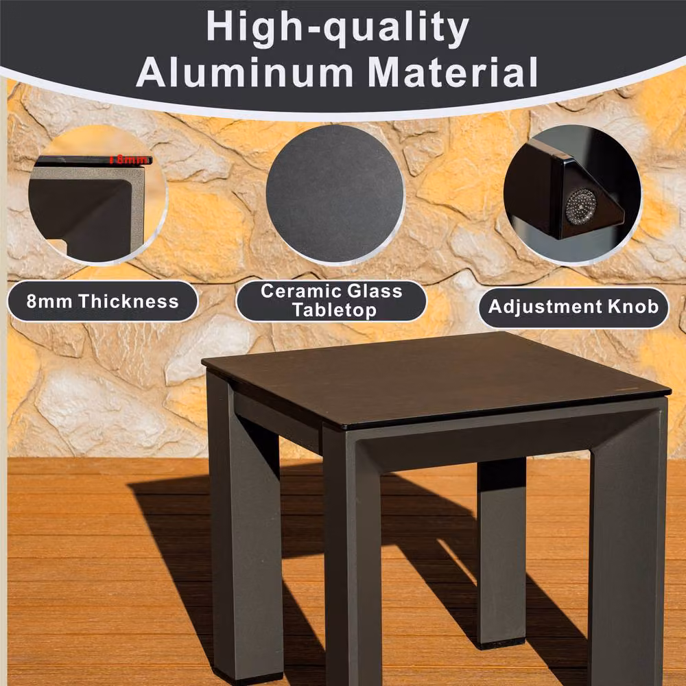 Mimo Grey Aluminum Side Table with Ceramic Glass Top and Adjustable Feet – 2