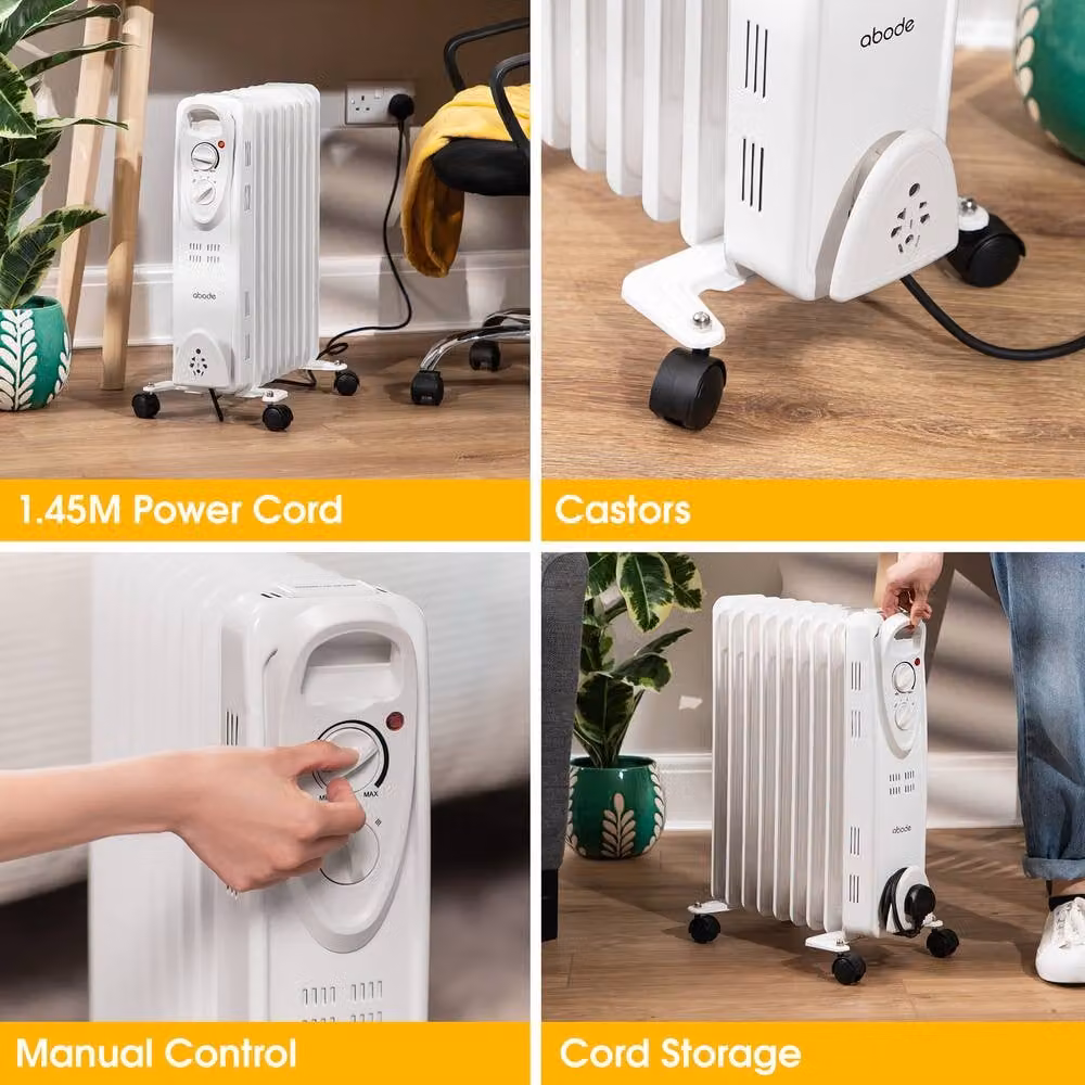 Abode 2000W 9 Fin Oil Filled Radiator Portable Electric Heater in White – 5