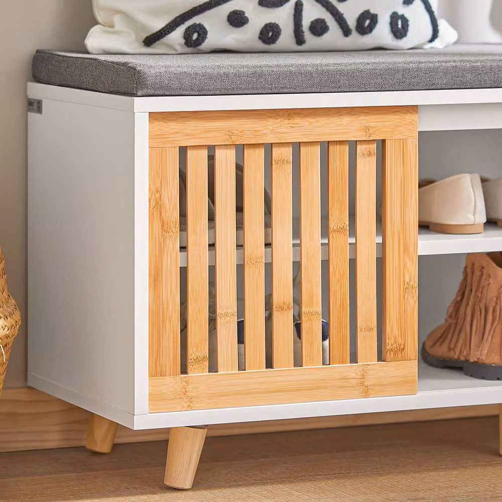 SoBuy Scandinavian Style Hallway Shoe Rack Bench in White and Grey – 3
