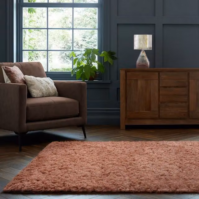 Home Republic Montana Fluffy Textured Rug in Orange, W: 160 cm, L: 230 cm
