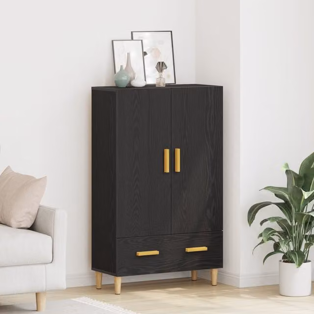 Berkfield Home Modern Highboard in Black Oak, W/D/H: 70 x 31 x 115 cm