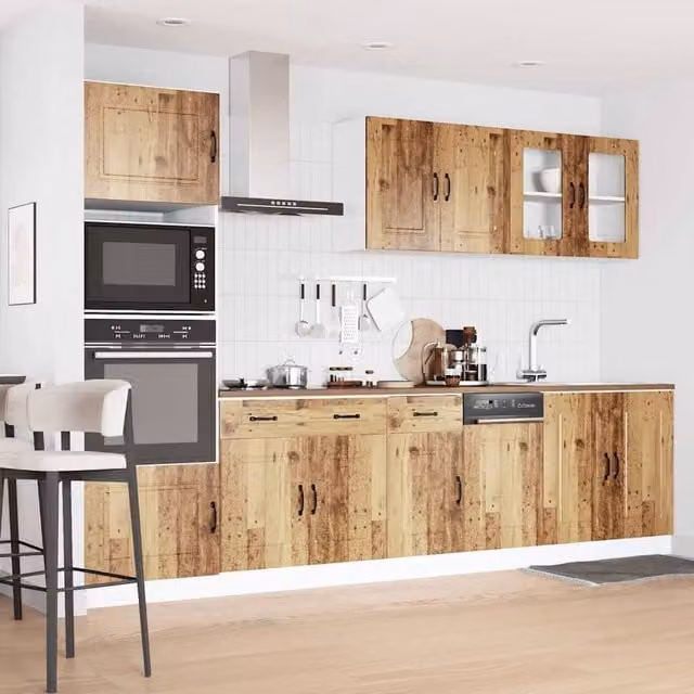 Berkfield Home Kalmar 7 Piece Kitchen Cabinet Set in Brown Old Wood with Glass Doors