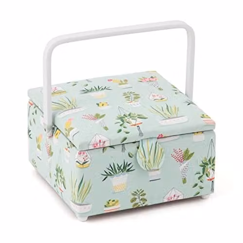 Hobby Gift Medium Sewing Storage Box in Wood and Fabric with Plant Life Design