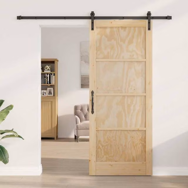 Berkfield Home Sliding Door with Hardware Set, Solid Wood Pine, Beige, W: 86 cm, H: 211 cm – 1