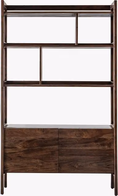 Perch & Parrow Palma Mid-Century Acacia and Marble Shelving Unit in Brown and White