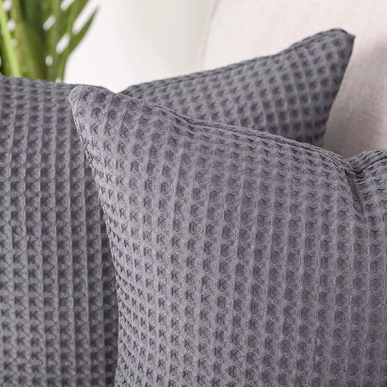 Allure Bath Fashions Waffle Cushion Covers 2 Pack, Grey, W/D/H: 65 x 65 x 65 cm, 100% Cotton – 5