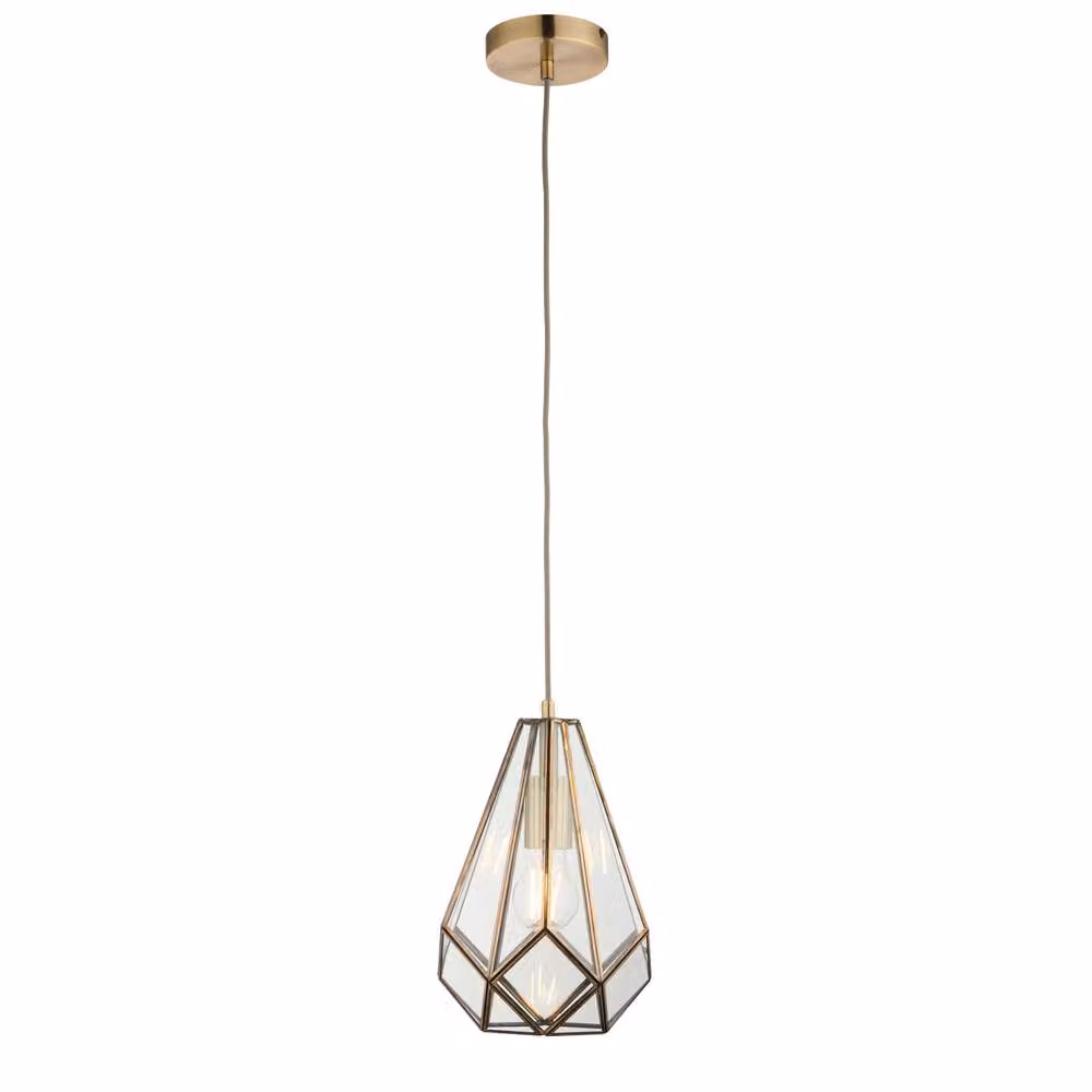 First Choice Lighting Polly Industrial Pendant Ceiling Light in Bronze and Antique Brass with Transparent Glass – 2