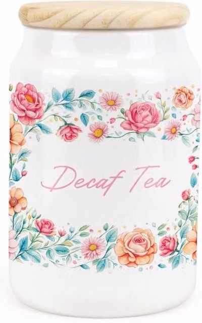 Purely Home Pink Floral Ceramic Decaf Tea Storage Canister