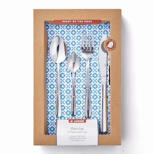 Judge Barclay 24-Piece Polished Silver Stainless Steel Cutlery Set for 6 People – 1