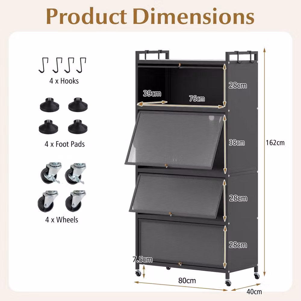 Gymax 5-Tier Rolling Kitchen Storage Cabinet and Microwave Stand with Hinged Doors in Black – 2