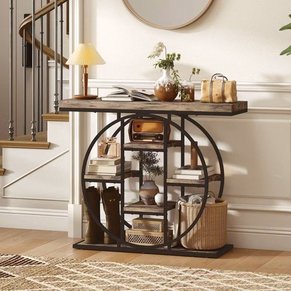 Wyld Haus Reyore Industrial Console Table in Brown Wood and Black Steel – 3